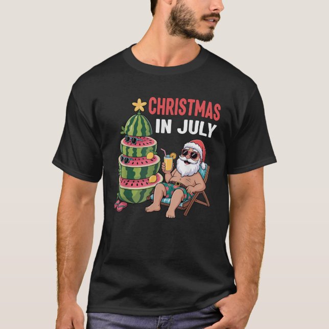 Christmas In July Santa Beach Watermelon Kids Todd T-Shirt (Front)