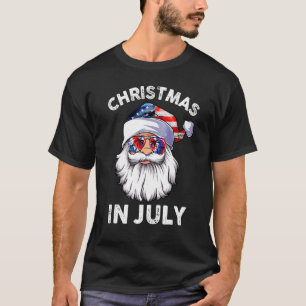 Christmas In July Santa Claus American Flag 4th Of T-Shirt