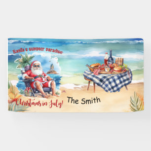 Christmas in July  Santa Claus at the beach funny  Banner