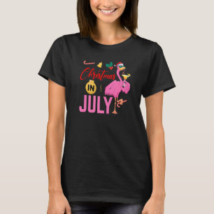 Christmas In July Santa Claus Flamingo Summer Vaca T-Shirt