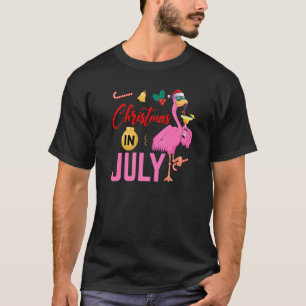 Christmas In July Santa Claus Flamingo Summer Vaca T-Shirt