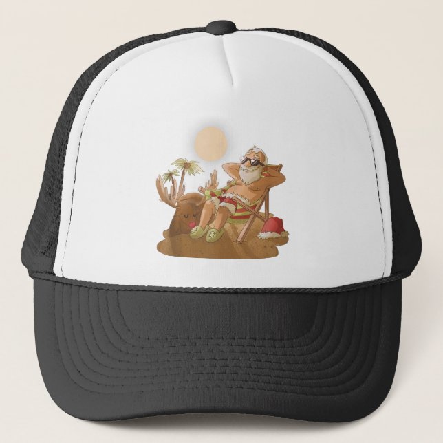 Christmas in July santa claus hawaiian x-mas tropi Trucker Hat (Front)