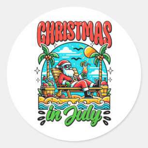 Christmas In July Santa Claus Summer Beach Party M Classic Round Sticker
