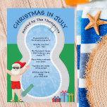 Christmas in July Santa Claus Summer Pool Party Invitation<br><div class="desc">This fun Christmas in July drawing makes a perfect summer party invitation for a pool gathering. Make it a fun north pole themed extravaganza with Santa Claus in his swimming trunks next to a cool swimming pool and diving board. Jolly Saint Nick is drawn in a red bathing suit!</div>