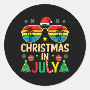 Christmas In July Santa Claus Sungles Beach Men Wo Classic Round Sticker