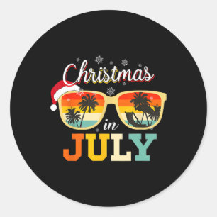 Christmas In July Santa Claus Sungles Beach Men Wo Classic Round Sticker