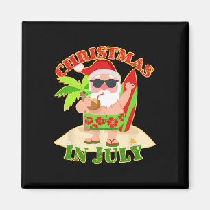 Christmas In July Santa Claus With Surfboard Summe Magnet