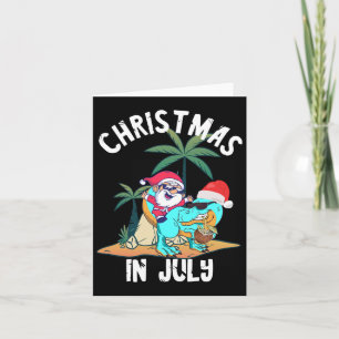 Christmas In July Santa Dinosaurs T-rex Summer Haw Card
