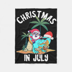 Christmas In July Santa Dinosaurs T-rex Summer Haw Fleece Blanket