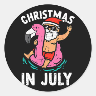 christmas in july santa doflamingo hawaii beach he classic round sticker