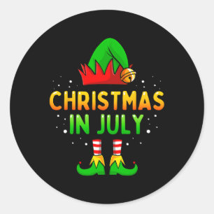 Christmas In July Santa Elf Funny Xmas Men Women K Classic Round Sticker