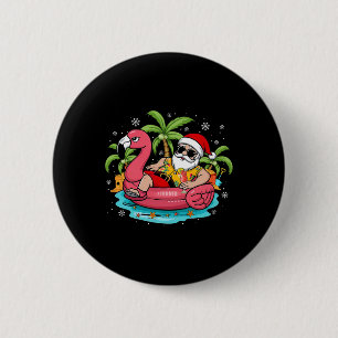 Christmas In July Santa Flamingo Beach Summer 6 Cm Round Badge