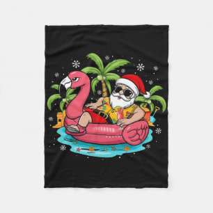 Christmas In July Santa Flamingo Beach Summer Fleece Blanket