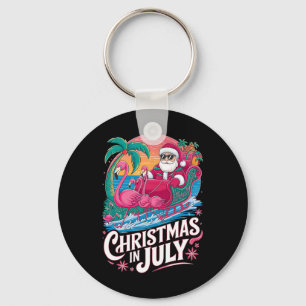 Christmas In July Santa Flamingo Float Summer Beac Key Ring