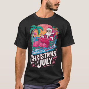 Christmas In July Santa Flamingo Float Summer Beac T-Shirt