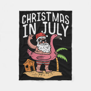 Christmas In July Santa Flamingo Floater Funny Sum Fleece Blanket