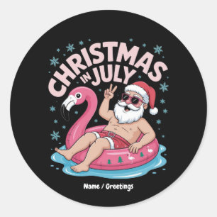 Christmas in July Santa Flamingo Funny Summer Xmas Classic Round Sticker