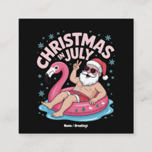 Christmas in July Santa Flamingo Funny Summer Xmas Square Business Card