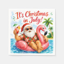 Christmas In July Santa Flamingo Hawaiin Fun