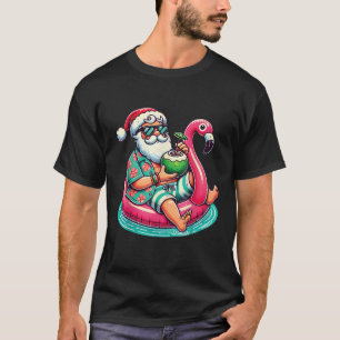 Christmas in July Santa Flamingo Pool Float Beach  T-Shirt