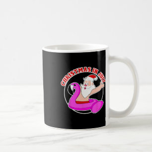 Christmas In July Santa Flamingo Pool Float Coffee Mug