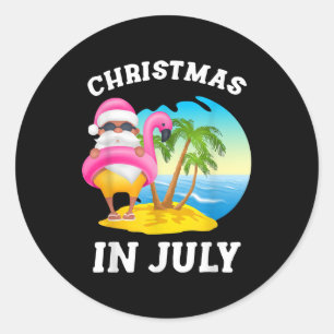 Christmas In July Santa Flamingo Pool Summer Classic Round Sticker