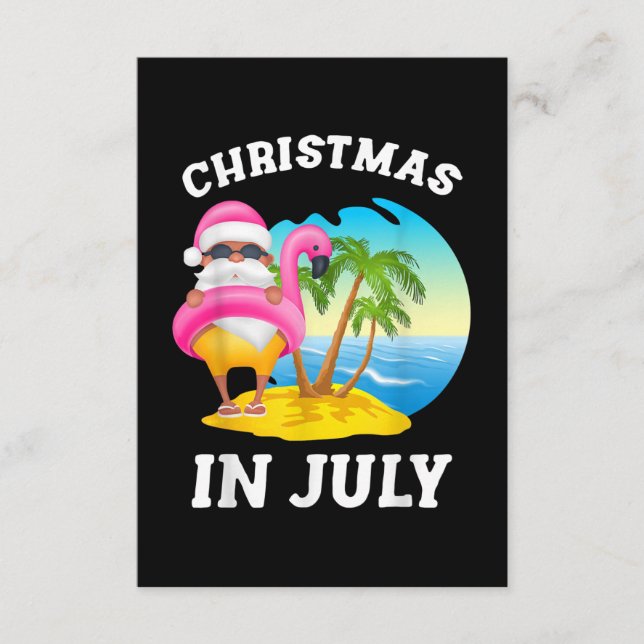 Christmas In July Santa Flamingo Pool Summer Enclosure Card (Front)