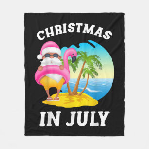 Christmas In July Santa Flamingo Pool Summer Fleece Blanket
