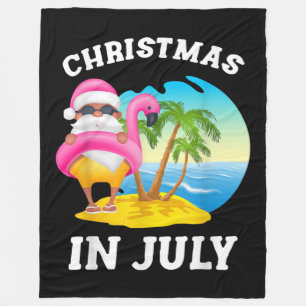 Christmas In July Santa Flamingo Pool Summer Fleece Blanket