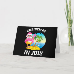 Christmas In July Santa Flamingo Pool Summer Holiday Card