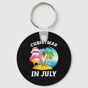 Christmas In July Santa Flamingo Pool Summer Key Ring