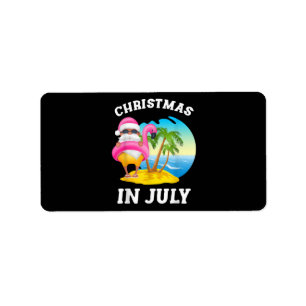 Christmas In July Santa Flamingo Pool Summer Label