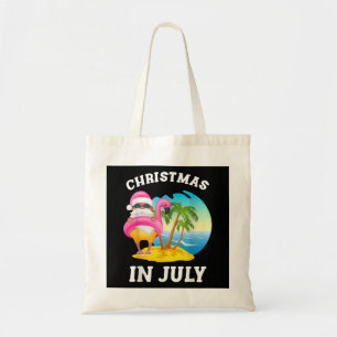 Christmas In July Santa Flamingo Pool Summer Tote Bag