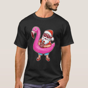 Christmas In July  Santa Flamingo Summer Hawaiian  T-Shirt