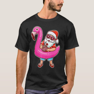 Christmas In July   Santa Flamingo Summer Hawaiian T-Shirt