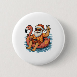 Christmas In July Santa Flamingo Summer Xmas Boys  6 Cm Round Badge