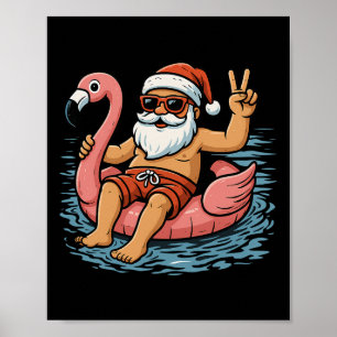 Christmas In July Santa Flamingo Summer Xmas Boys Poster