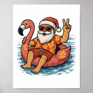 Christmas In July Santa Flamingo Summer Xmas Boys Poster