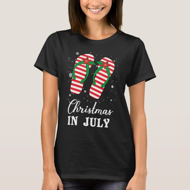 Christmas In July Santa Flip Flop Summer Xmas T-Shirt (Front)