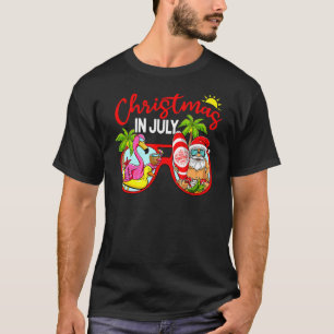 Christmas In July Santa Glasses Flamingo Surfing S T-Shirt