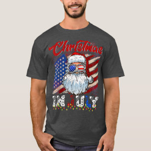 Christmas In July Santa Hat American Flag Summer V T-Shirt