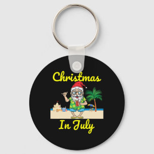 Christmas In July Santa Hat Beach Summer Vacation Key Ring