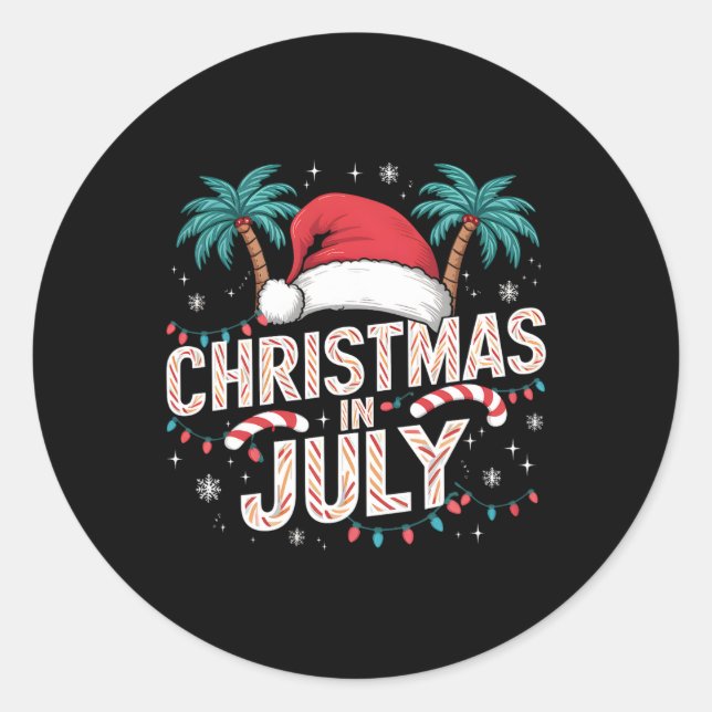Christmas In July Santa Hat Funny Xmas Men Women K Classic Round Sticker (Front)