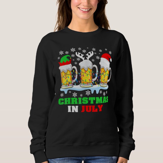 Christmas In July Santa Hat Snowman Beer Summer Va Sweatshirt (Front)