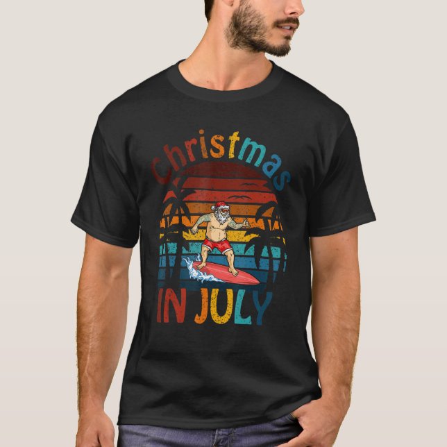 Christmas In July  Santa Hat Summer Vacation Tree T-Shirt (Front)