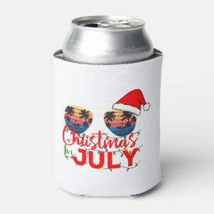 Christmas in July Santa Hat Sunglasses Beach Can Cooler
