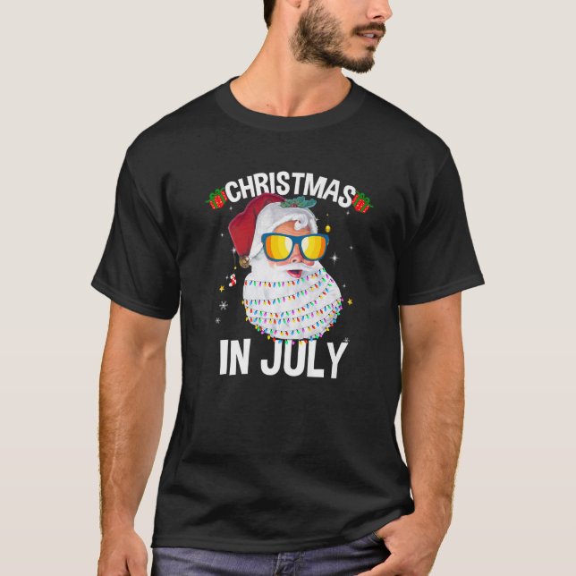 Christmas In July Santa Hat Sunglasses Beach Summe T-Shirt (Front)