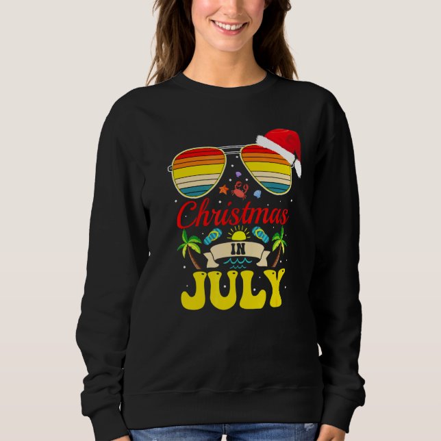 Christmas In July Santa Hat Sunglasses Hawaii Summ Sweatshirt (Front)