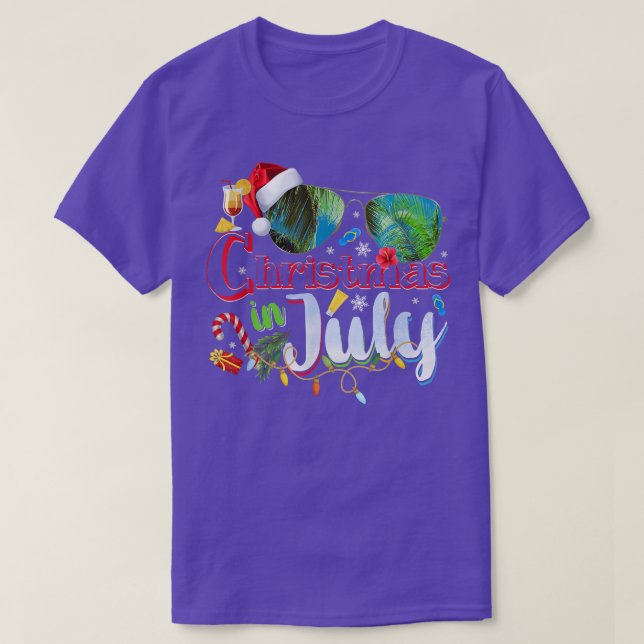 Christmas in July Santa Hat Sunglasses Hawaii Summ T-Shirt (Design Front)