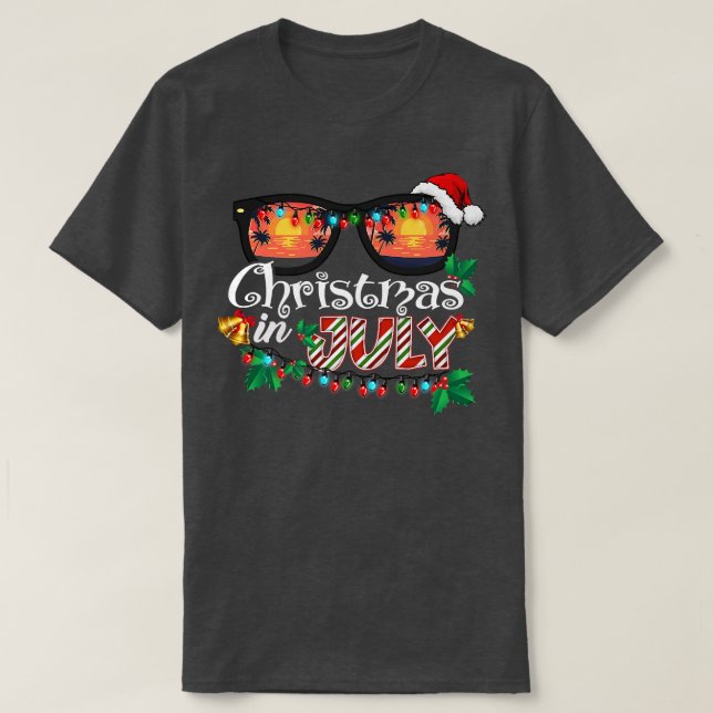 Christmas in July Santa Hat Sunglasses Hawaii Summ T-Shirt (Design Front)